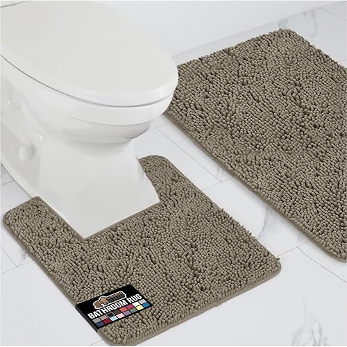 Vista 16 de GORILLA GRIP - Juegos de alfombras de baño, juego de 2 alfombras de área de felpilla suave, alfombra base de inodoro y alfombra de 30 x 20, Gris