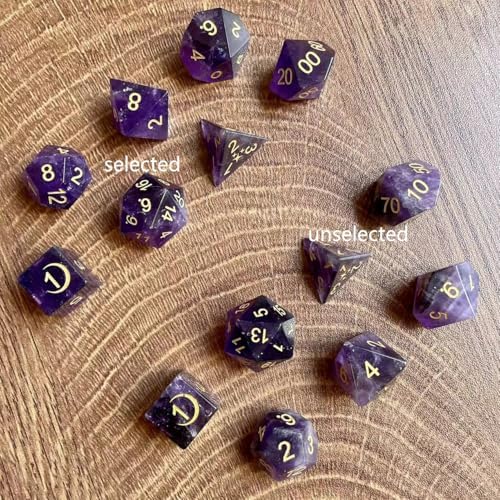 Truewon Stone Dice Set of 7 Handmade Dice for RPG DND Made by Natural Gemstones. (Amethyst Moon Stars Selected) - 5