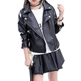 Girls Fashion PU Leather Motorcycle Jacket Children's Outerwear Slim Coat 2-12 Years