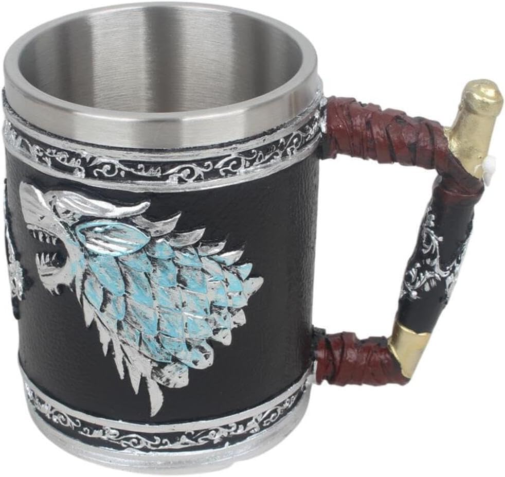 SODEF 3D Game of Thrones Stark Wolf Design Mug 400ml Stainless Steel Interior Insulated Cup with Handle - Multicolor - Multicolor