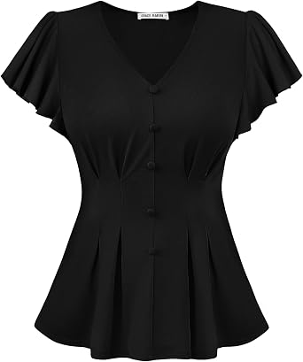 GRACE KARIN Womens Summer Blouses Dressy Casual Ruffle Peplum Tops | V Neck Flutter Sleeve Shirts, Summer Fashion Outfits, Business Work Tops