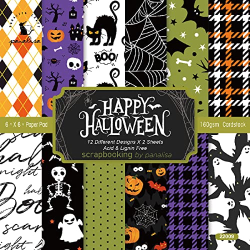 YASMEN Scrapbook Paper Pad - 6"×6” - 24 Sheets Halloween Scrapbooking Supplies Kit - 160gsm Single-Sided Pattern, Designer Planner, Junk Journal Craft Paper, Card Making Supplies