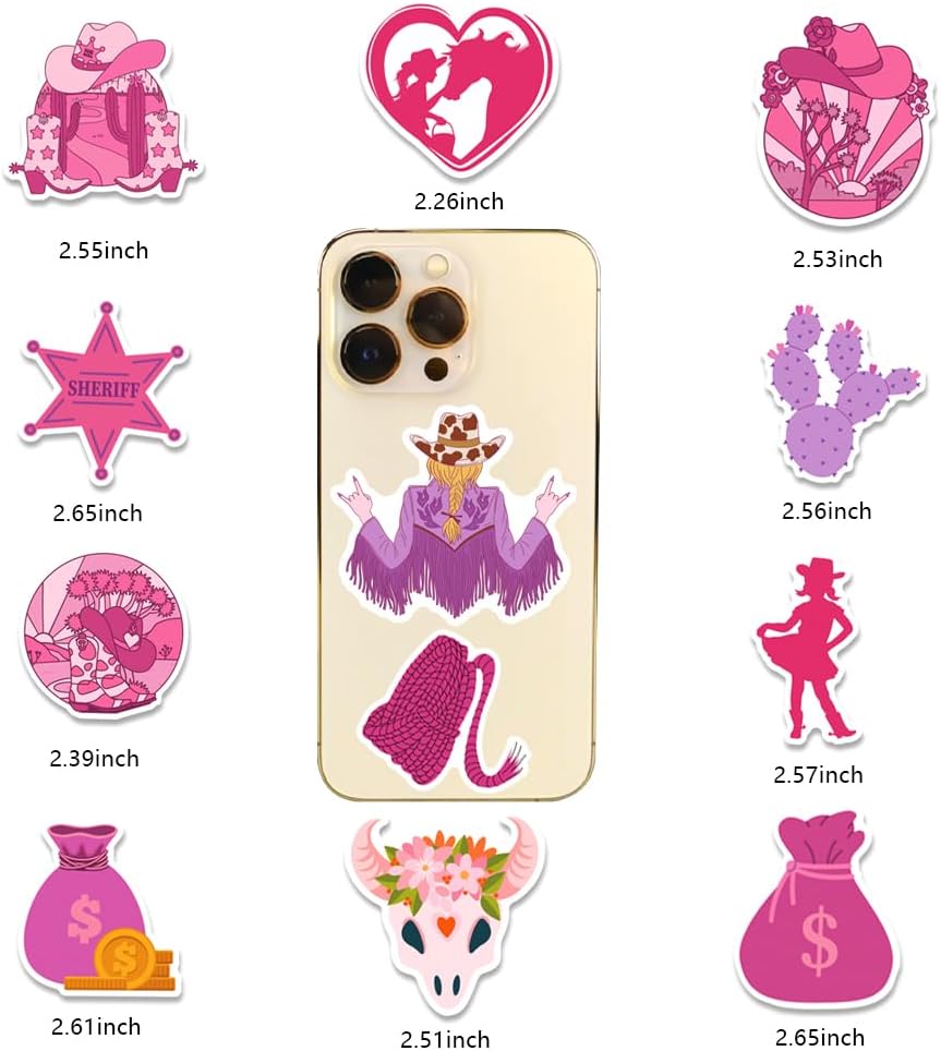 100pcs Cowgirl Theme Waterproof Vinyl Stickers - Rodeo Western & Party Favors Gifts for Laptop, Water Bottle, Skateboard