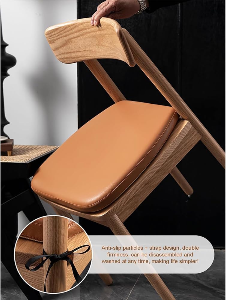 Set of 1/2/4 Memory Foam Dining Chair Cushion PU Leather Seat Cushion,Waterproof Indoor Outdoor Chair Seat Pad Non-Slip U-Shape Seat Cushion with Ties (Light Brown,14x15inch - 1pcs)