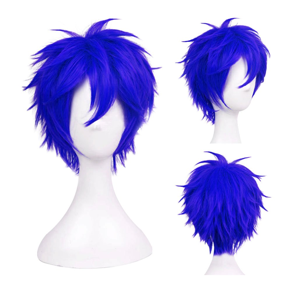 ANOTHERME Another Me Women Men’s Layered Short Straight Wig Short Blue Hair Heat Resistant Fiber Wig Party Cosplay Accessories