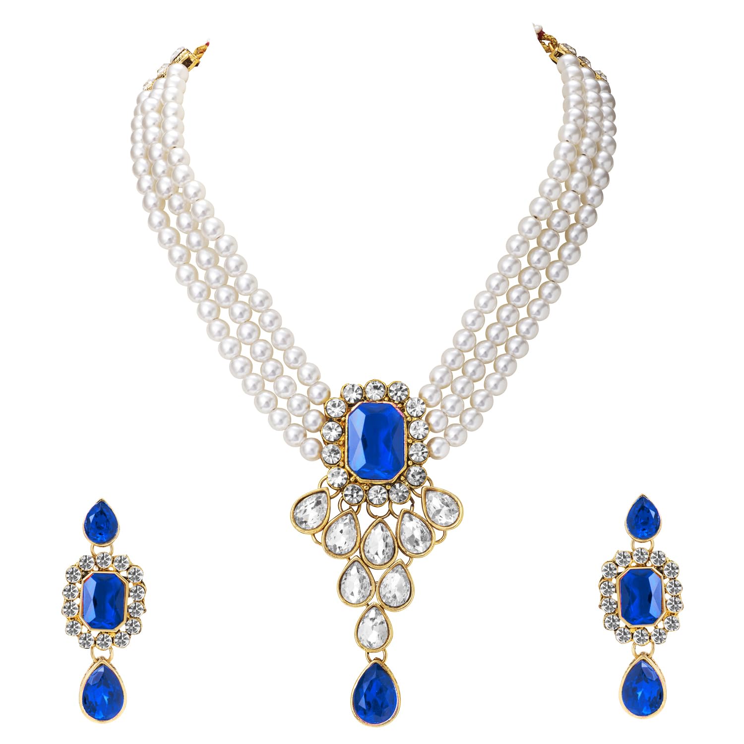 Peora Silver Plated Crystal Kundan Necklace with Drop Earrings Jewellery Set for Girls & Women (Oxidised) (B09Z2D4FX5) Amazon Price History, Amazon Price Tracker