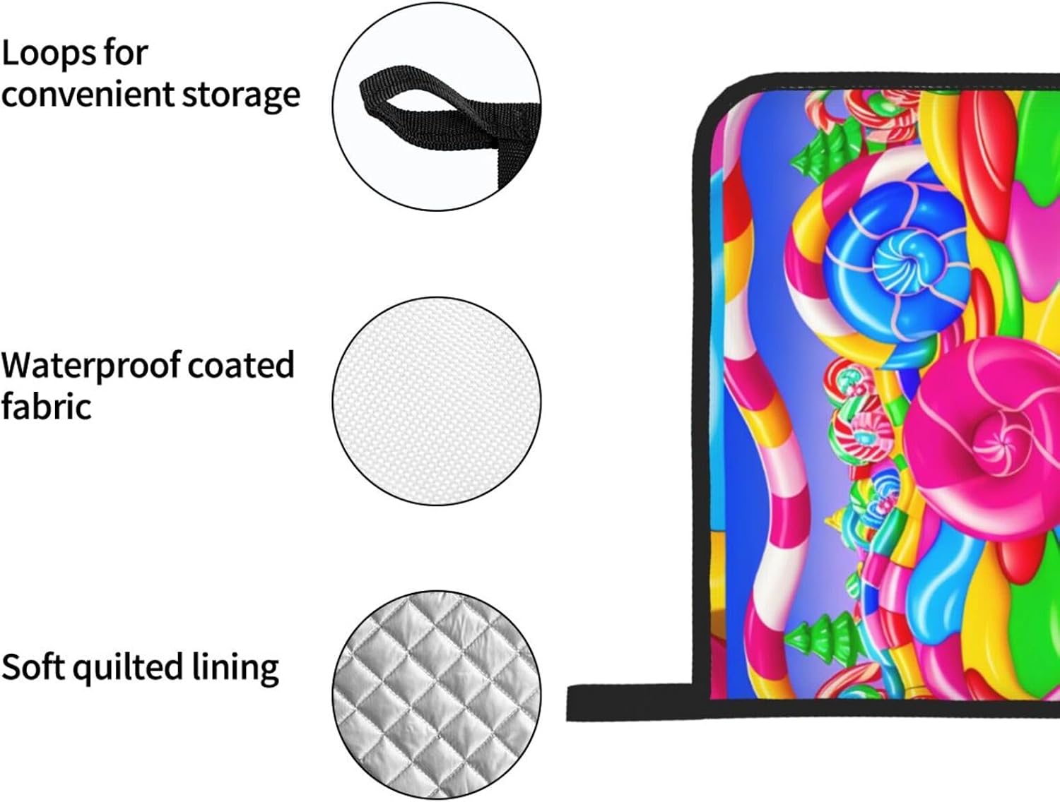 Candy Land Prints Kitchen Covers: Waterproof Oven Layers for Safe Cooking & Easy Cleanup - 4 Piece Heat Protection Set