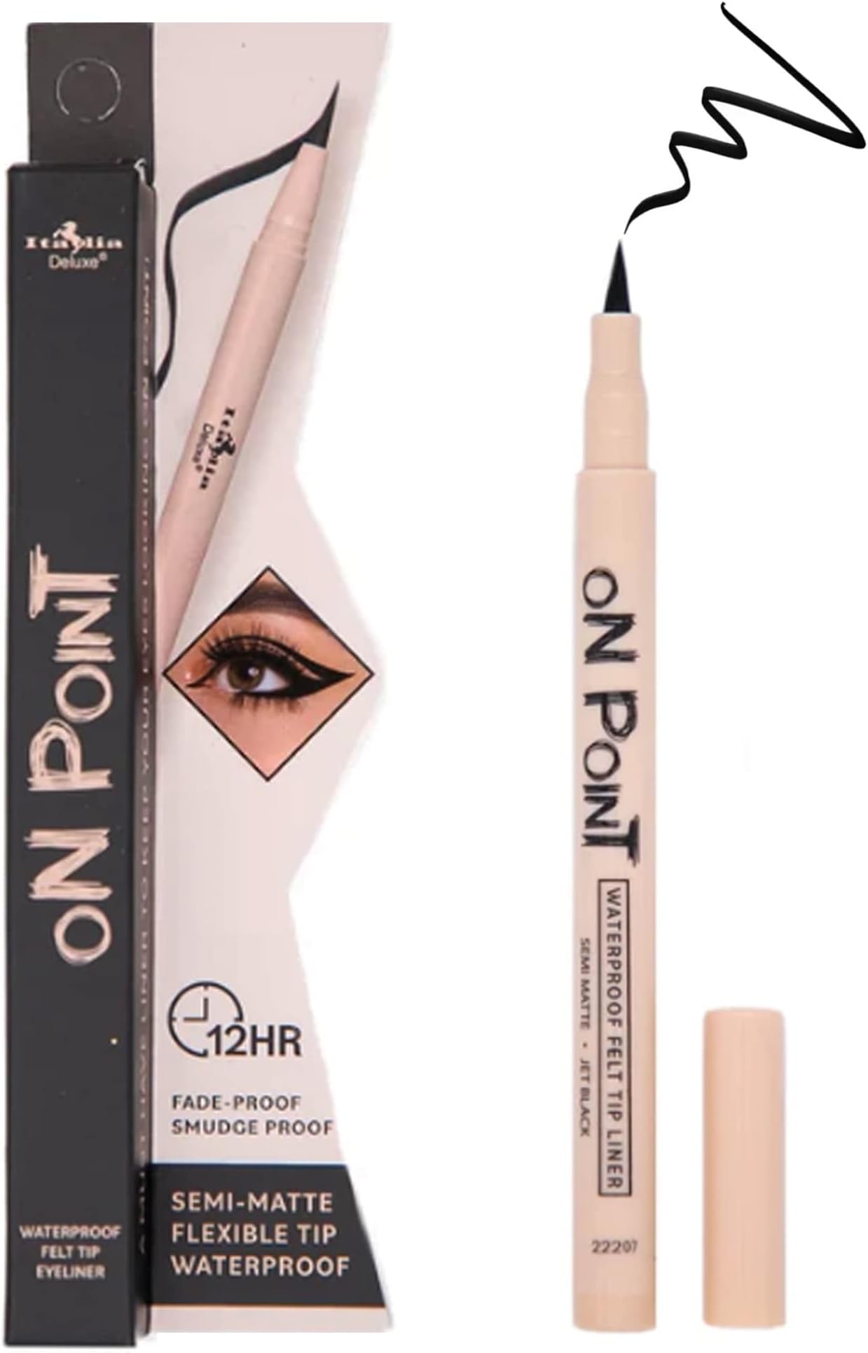 Italia Deluxe 2 Pcs On Point Black Liquid Eyeliner Set Waterproof Felt Tip Liner 12 Hour Long Lasting Semi Matte Smudge Proof Professional Eye Makeup onpoint 2pc