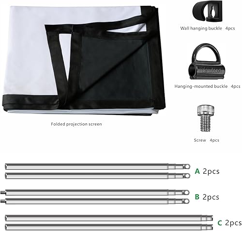 Miniatura 2 de Pantalla de proyector plegable de 100 pulgadas con marco de poste telescópico ligero montado en la pared, anti-arrugas, respaldo negro, pantalla de