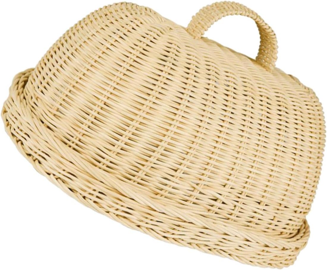 Rattan Food Cover Basket Kitchen Accessory Simple Design Khaki