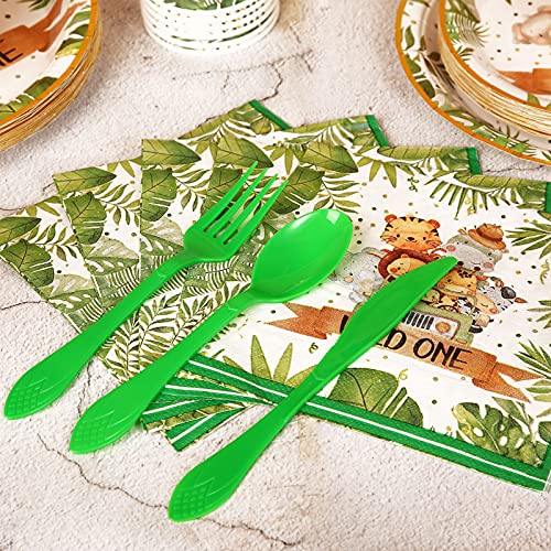 168Pcs Wild One Party Supplies, Safari Birthday Supplies Serves 24 Guest, Jungle Plates And Cups Knife Fork Spoon Cutlery For Safari Plates Baby Shower Tableware Set #TOP7