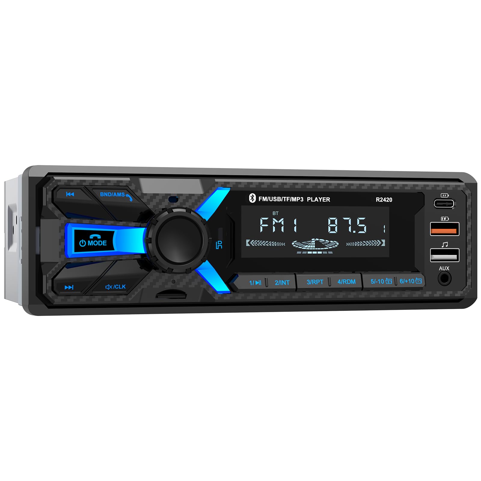 RDS Autoradio Bluetooth, Wistrue Poste Radio Voiture avec Ports de Charge Type-C, AM/FM autoradio 1 DIN, 30 Stations mémorisables, Ports 2 USB/AUX/SD,Compatible systèmes Android et iOS
