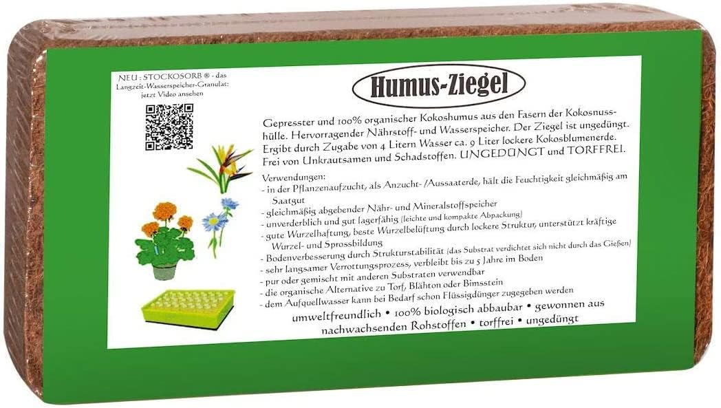 Humusziegel Light Potting Soil - 10 x 650 g Coconut Soil - Humus Brick Briquette Coconut Fibre Substrate - Potting Soil Seed Sowing Compost Planting Humus for Table and Flower Box
