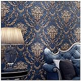 Blue Vintage French Damasks Stripes Deeply Textured Wallpaper Wall Paper for Livingroom Kitchen Bedroom,20.8 In32.8 Ft=57 Sq.ft/Roll, Dark Blue (Damasks)