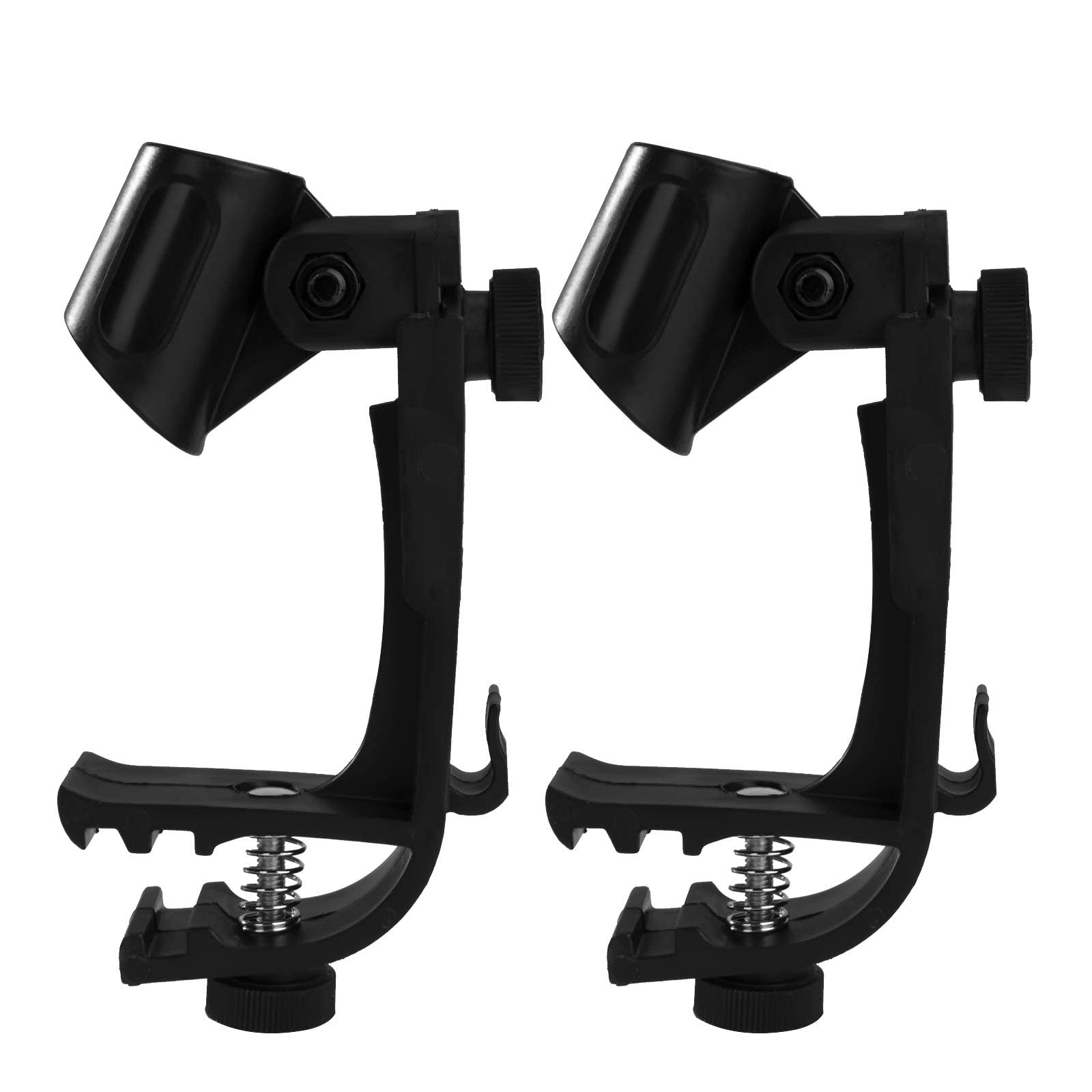Drum Microphone Clips, Adjustable Plastic Shockproof Drum Mic Holder Practical Rim Mount Clamp Holder, Spring, Which Is Anti-Rust, Eco-Friendly, for Any Handheld Microphone Steadily, 1 Pair (Black)