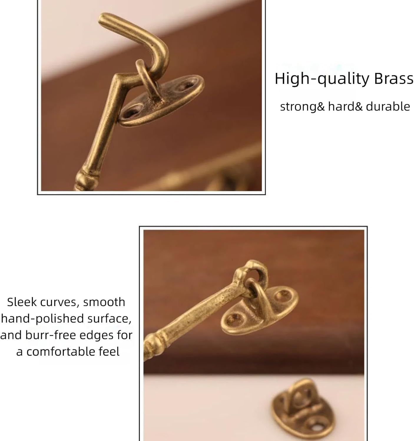 2 Pack Hook and Eye Latch, 4.45" Brass Hook Latch, Durable Door Latch for Barn Gate Window Fence Shed Window