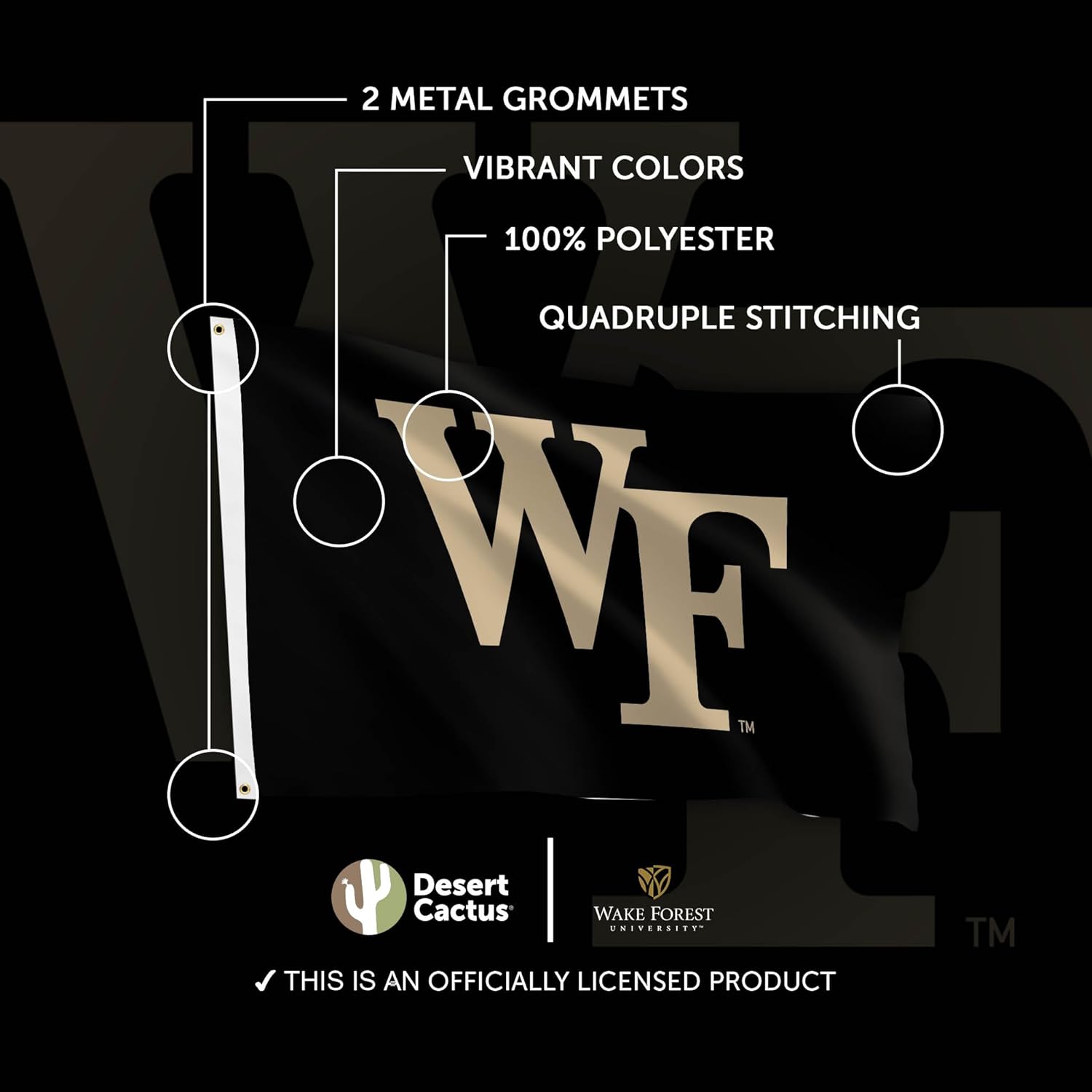 Desert Cactus Wake Forest University WFU Flag - 3 x 5 Feet Deacons Banner, Indoor/Outdoor Durable Fabric, 100% Polyester Design (Style 1) - Image 4