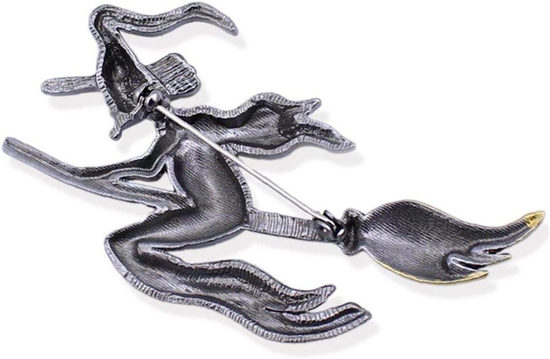 1pc Metal Witch Riding Broom Brooch Flight Painted Yellow Oil Witch Hat Badge Magical Lapel Pins for Clothing Bags Jackets Jewelry Gift image 5