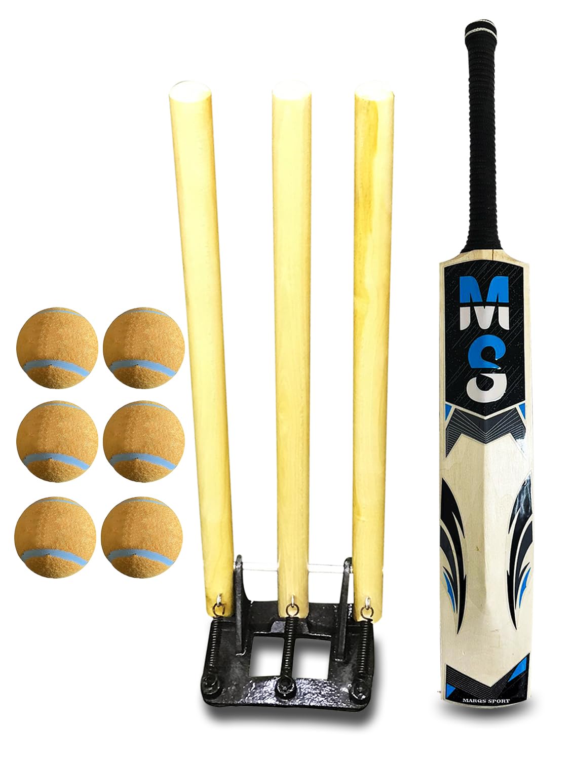 Tape Ball Cricket Bat, Cricket Set with Cricket Bat, 6 Balls, Stumps, Tennis Ball Bat Wooden Handle Size ADULTS