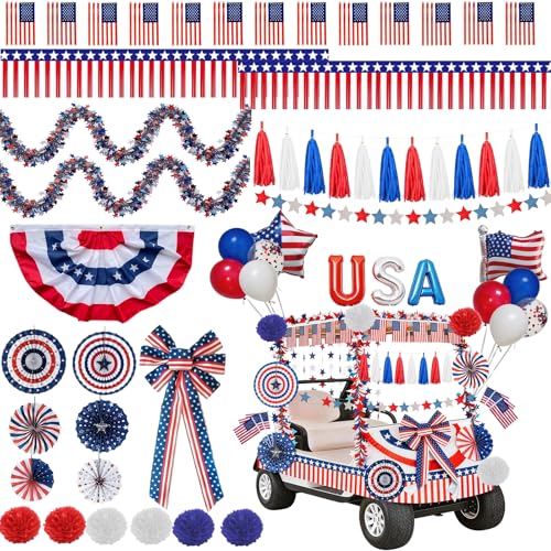 Vurxanqo 4th of July Golf Cart Decorations Fourth of July Golf Cart Decorations for Parade 4th of July Patriotic Golf Cart Decorations Golf Cart Flag Balloons for Independence Day Memorial Day