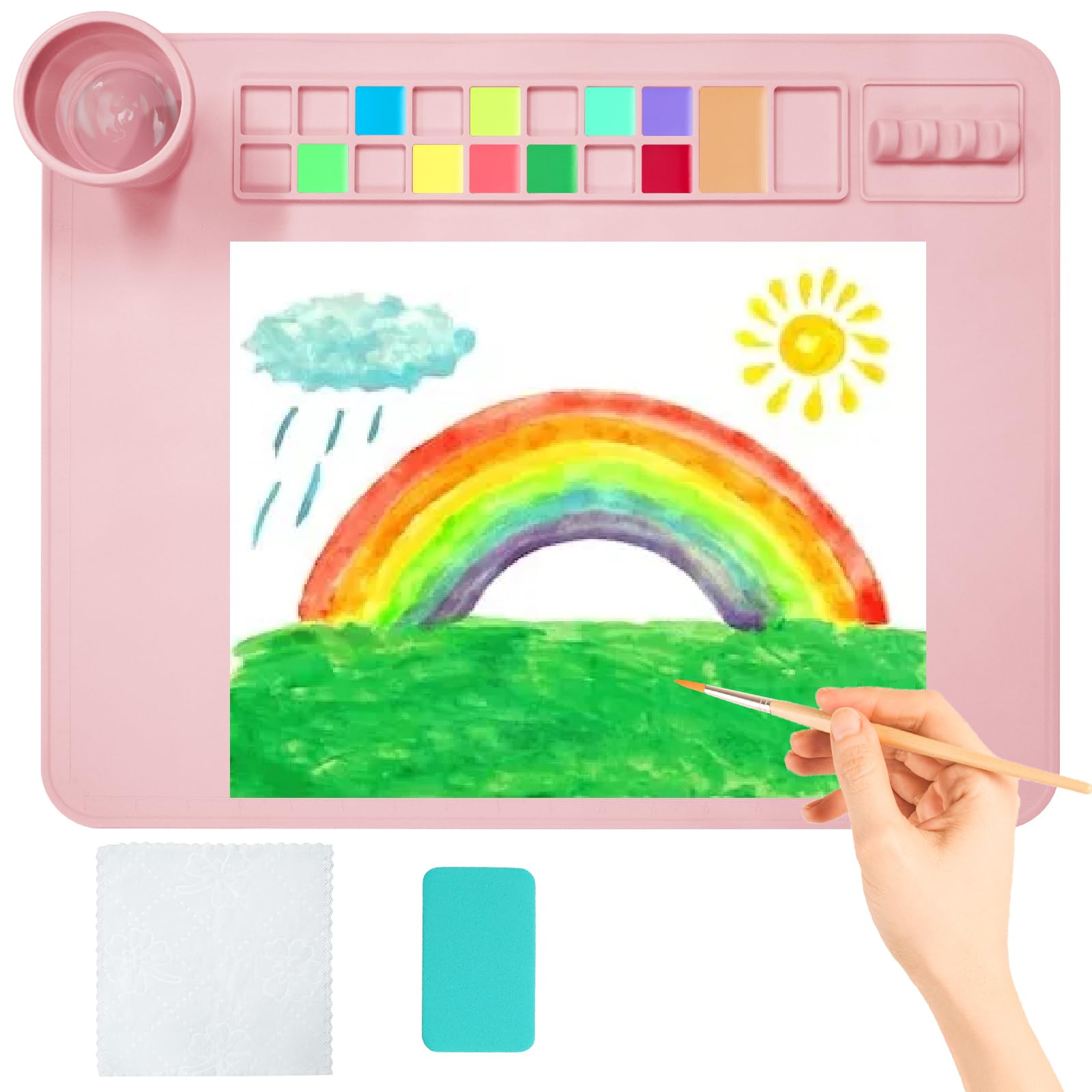 OSDUE Silicone Craft Mat, 20" x 16" Non-Stick Silicone Sheet, Silicone Craft Mat with Cleaning Cup for Painting, Art, Clay & Craft (Pink)