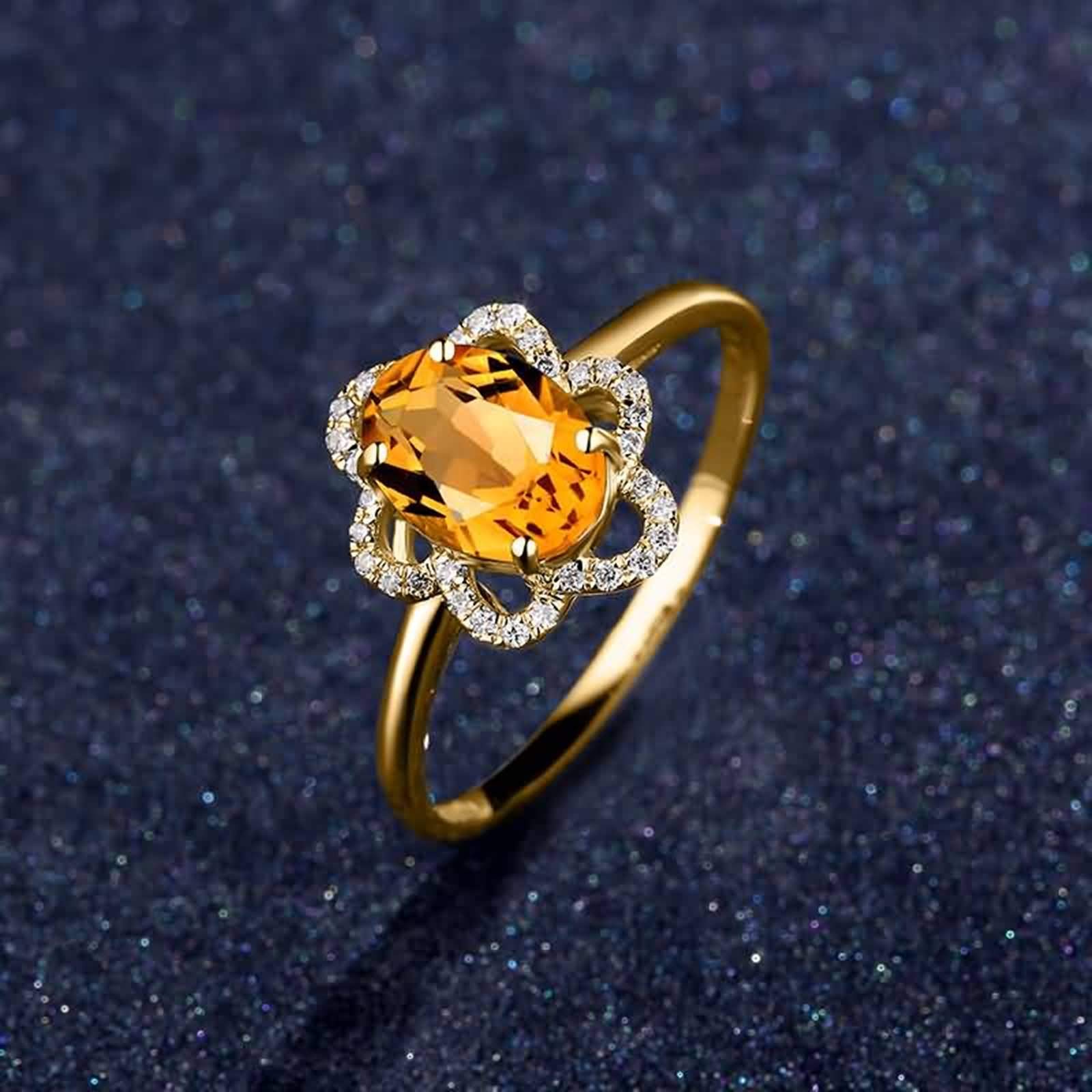 Damski pierścionek złoto 750 prawdziwe kwiaty z cytrynem 1,2 ct obrączki ślubne bez niklu pierścionek ślubny złoty diament e 18 karatów (750) żółte złoto, 54 (17,2), colore: złoto, cod. BSLWFNZ1420