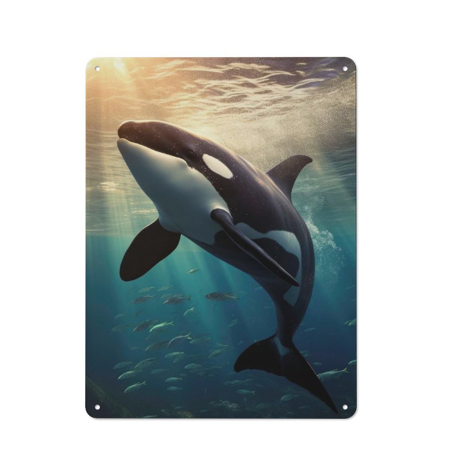 Orca Whale Sunset Dive Vintage Metal Plaque 40x30cm for Guest Room Or Hallway, A Decorative Christmas Gift for Guest Room Decorators