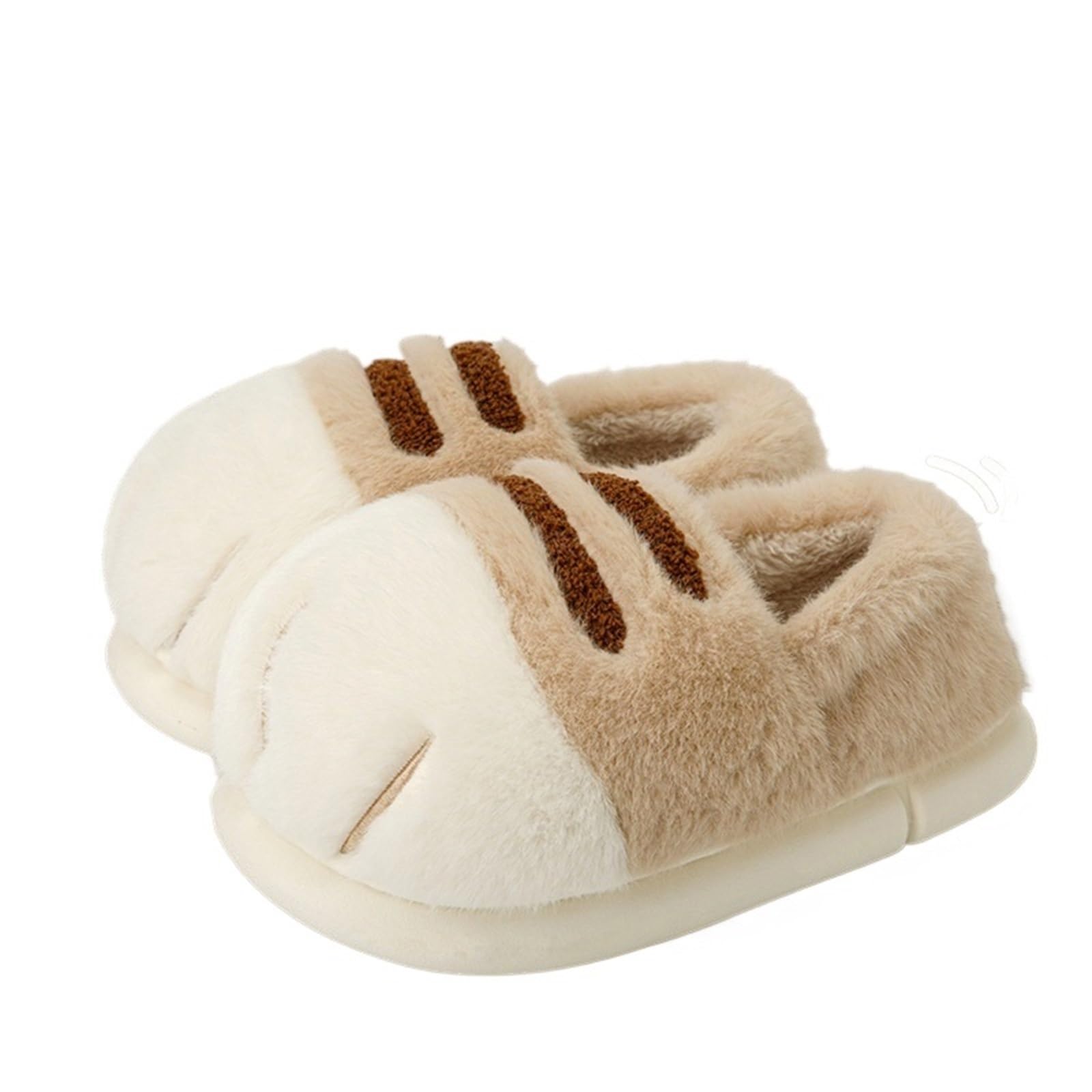 ERHTGUO Winter Couple Cat Paw Slippers, Plush Fleece Lined Thick Thermal Home Shoes, Non-Slip Unisex Anti-Cold House Slid(Khaki,38-39)