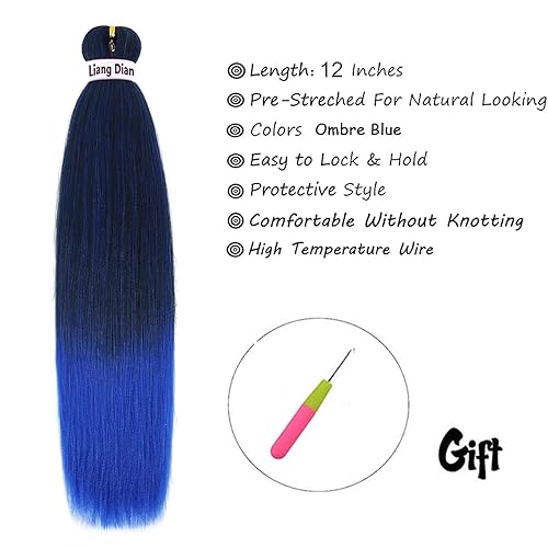 Miniatura 2 de Liang Dian Cabello trenzado profesional preestirado de 12 pulgadas, 8 paquetes de cabello sintético negro natural con ajuste de agua caliente (12