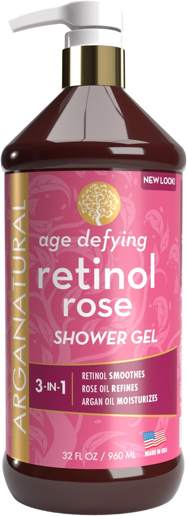 Arganatural Retinol Shower Gel (Body Wash) with Natural Argan Oil, Smooth & Refine Skin Tone, Nourishes for Natural Radiance, Pampers & Rejuvenates Skin for All Skin Types - 32oz / 960ml