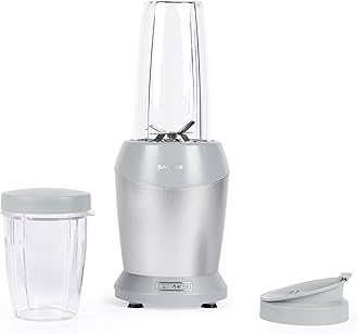 Salter Aspen NutriPro Blender – Compact Personal Food Blender, Mini Smoothie Maker, 1L Blending Jug with Storage Lid, 800ml Drinking Cup, Detachable 6-Wing Blade, BPA-Free, 1000W, Silver