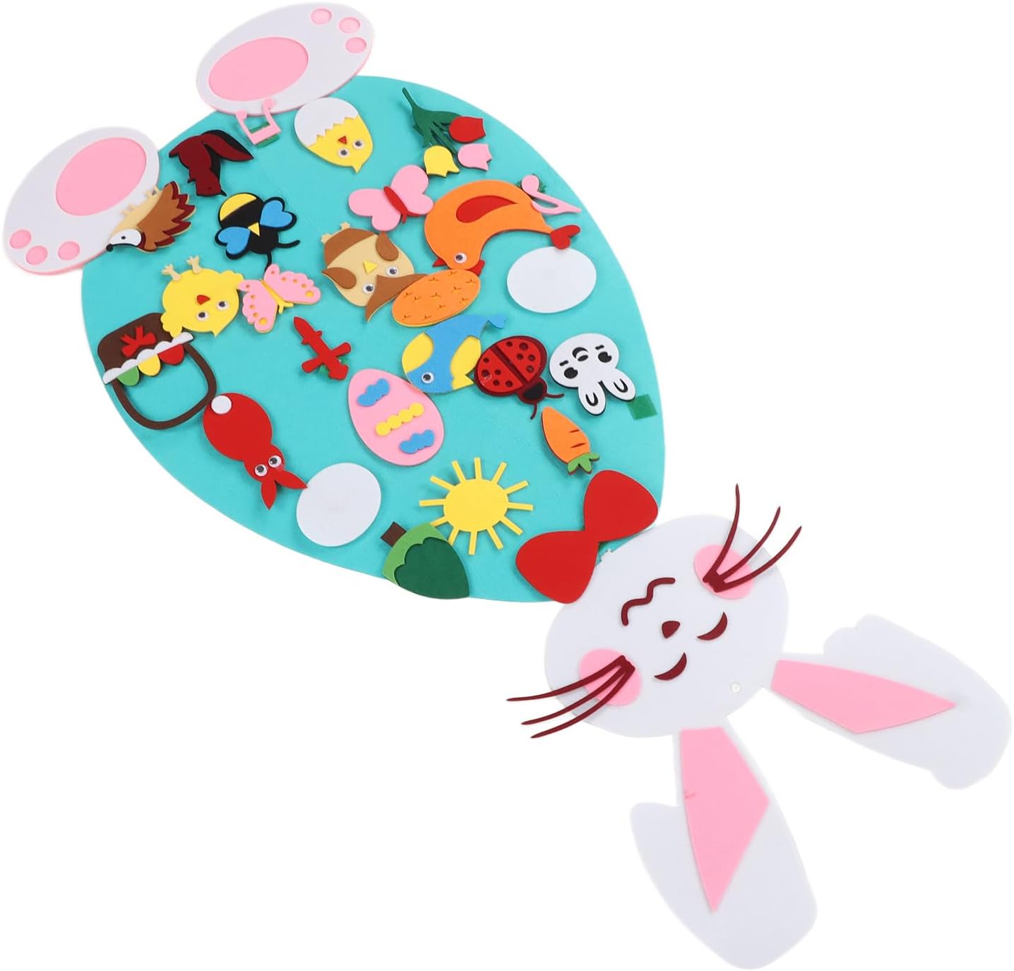 Toddler DIY Felt Rabbit Set, Easter Bunny Craft Kit, 30 - Piece Wall Hanging Ornament for Home Party Decoration with String, Safe Soft Felt Material for Kids