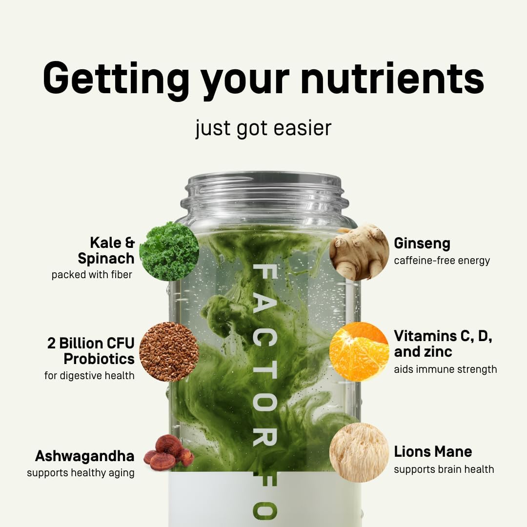 FACTOR FORM Daily Greens Superfood Powder | 5 Functional Blends for Gut Health | Energy & Immunity Support | Prebiotics, Probiotics, Adaptogens| 30 Packets | Citrus Flavor - Image 3