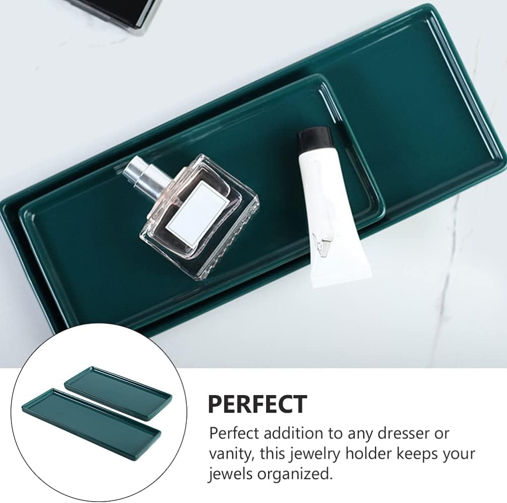 Cabilock 2pcs Ceramic Vanity Tray Bathroom Sink Storage Tray Decorative Bathtub Tray Organizer Cosmetics Holder for Jewelry Makeup Perfume Shampoo Plant Towel Green : Home & Kitchen
