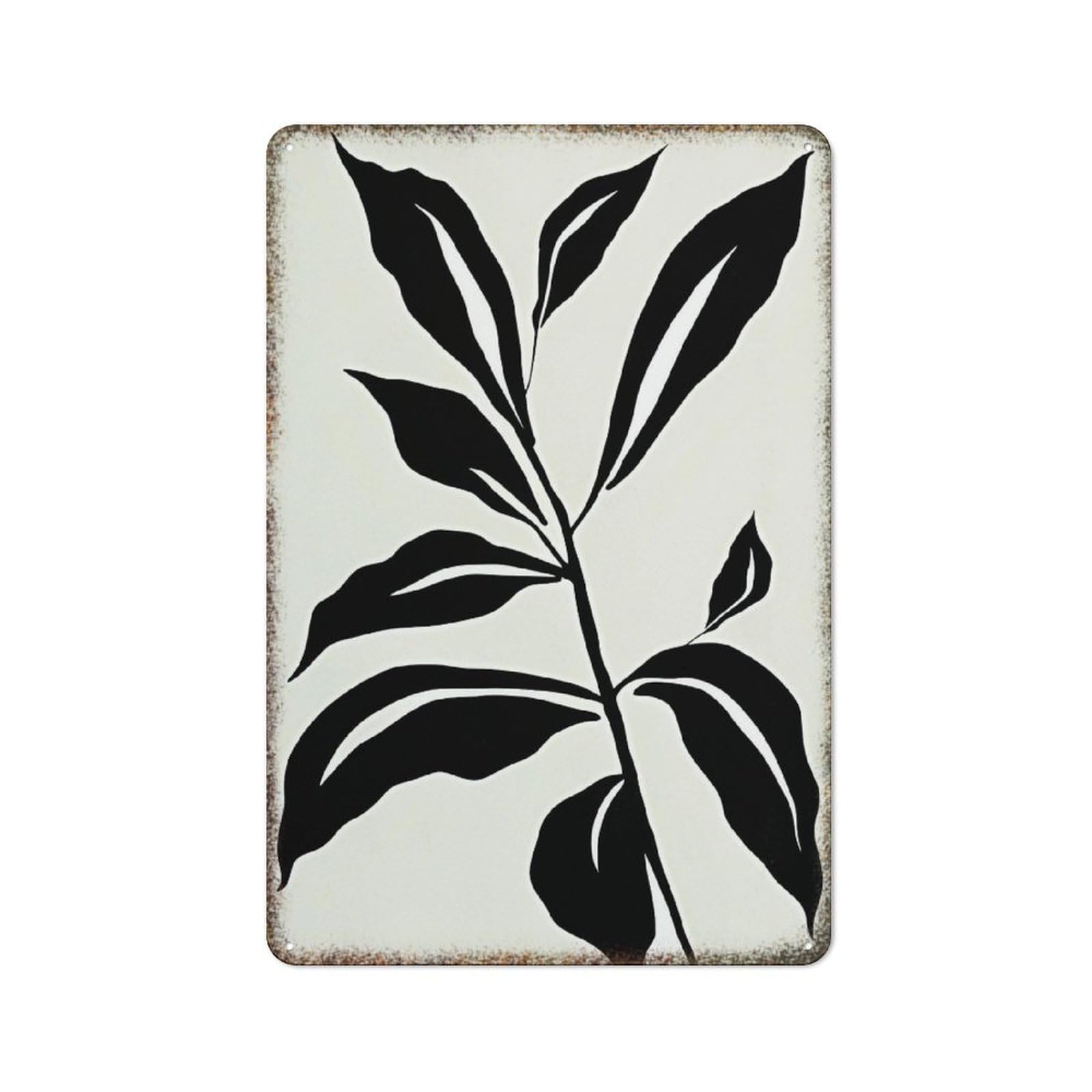 Black White Abstract Leaf Botanical Metal Poster Farmhouse Fence Household Fashionable Sense Wall Decor 8x12 Inch