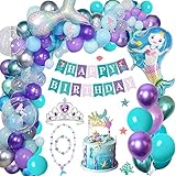 🧜‍♀【Únicos Sirena Fiesta Suministros】 - Incluía 10pcs (12in * 5 + 5in * 5); 10pcs Púrpura Profundo (12 in* 5 + 5in* 5); 10pcs Mate Azul (12in * 5 + 5 En * 5); 10pcs Macaron Azul (12in * 5 + 5in * 5); 16pcs 10in Globos Metálicos (4pcs Blue + 4pcs Green + 4pcs Purple + 4pcs Sliver), 1pcs Mermaid Tail Foil Globo, 1pcs Mermaid Foil Balloon, 1pcs Sirena Feliz Cumpleaños Banner, 1pcs Mermaid Cake Topper, 1pcs Blanco Cinta, 1pcs Glue Dot, 1pcs Globo Cadena.