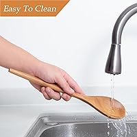 Vista 7 de GinSent 2 cucharas de madera para cocinar, cucharas de madera de 14 pulgadas, cucharas de cocina de agarre cómodo, cuchara de madera, utensilios