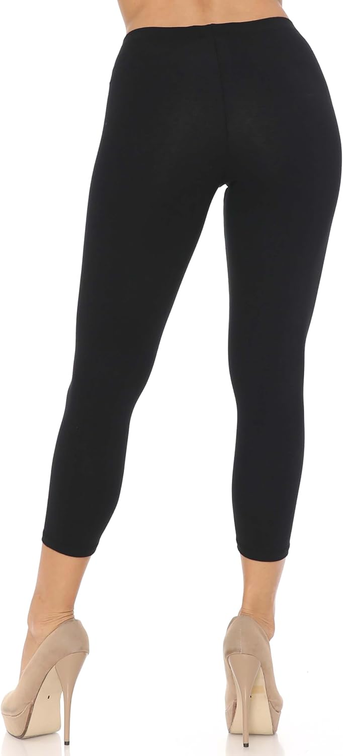 Made in The USA - Skin Smoothing Solid Basic Cotton Capri Leggings - Image 2