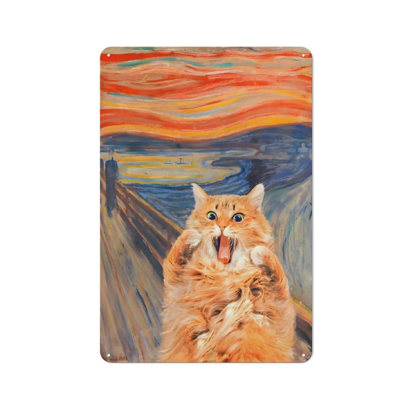 Junmoney The Scream Cat Metal Wall Sign 30X20cm Featuring For Bar Or Restaurant, For Restaurant Interior Fans