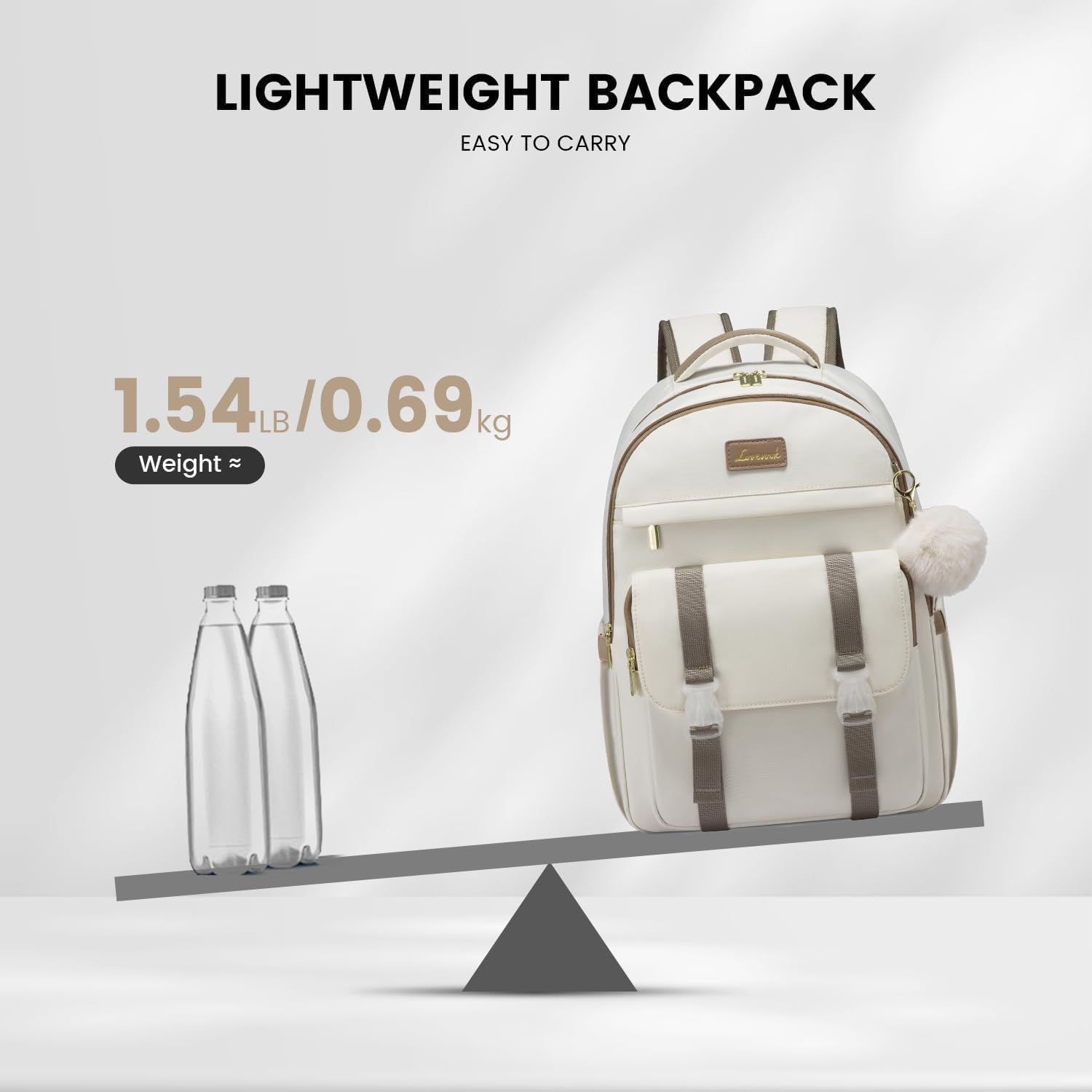 LOVEVOOK School Backpack for Teen Girls, Student Backpack Purse for 14-16 Teenage, Cute Kid Bookbag, Back to School Backpacks Fit 15.6 Inch Laptop, Large College Travel Bag, Grey - Image 8