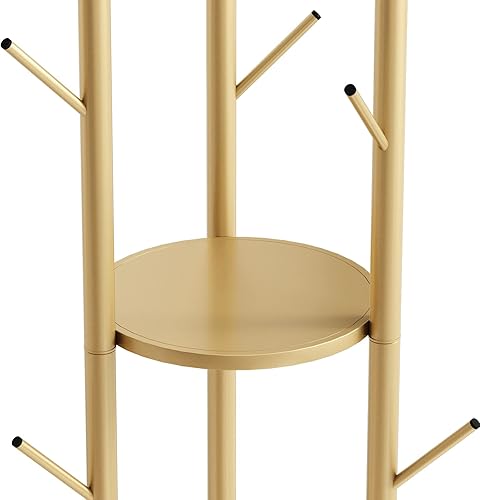 Miniatura 3 de Perchero de metal dorado independiente, perchero para colgar sombreros, bufandas, bolsos, perchero moderno con estantes dobles, perchero de esquina,