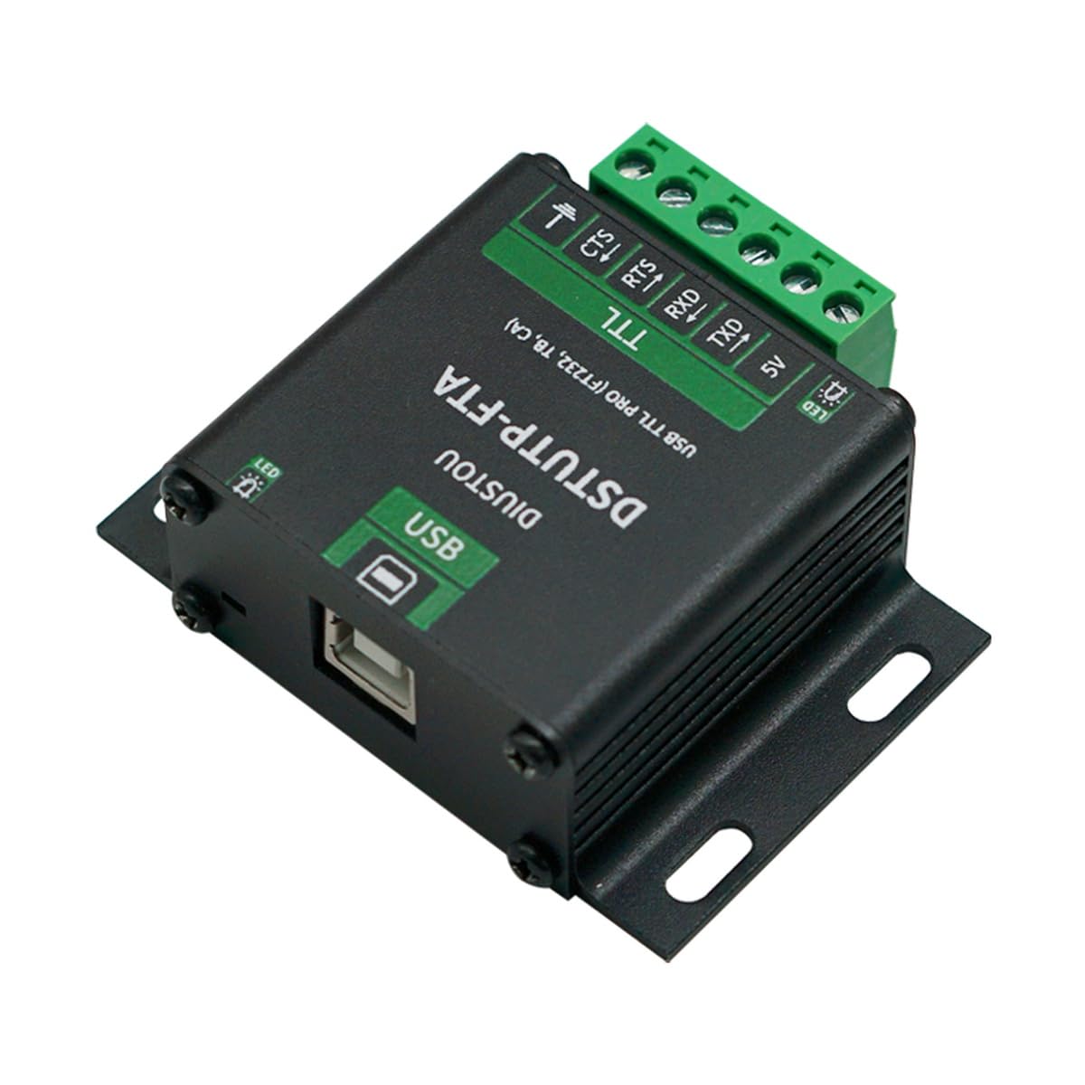 Convertidor serie industrial USB a TTL PRO – Chipset FT232, escudo de aleación de aluminio, aislamiento de señal bidireccional, USB-B y terminal de 5,08 mm, estabilidad de grado industrial