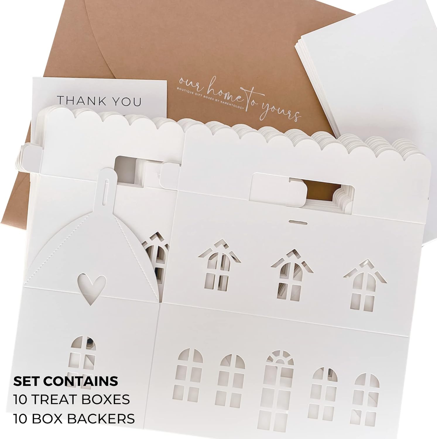 10 Pcs Large Mansion House Shaped Gift Boxes for Treats, Dessert, Fancy Cookie, White Gable Bakery Packaging