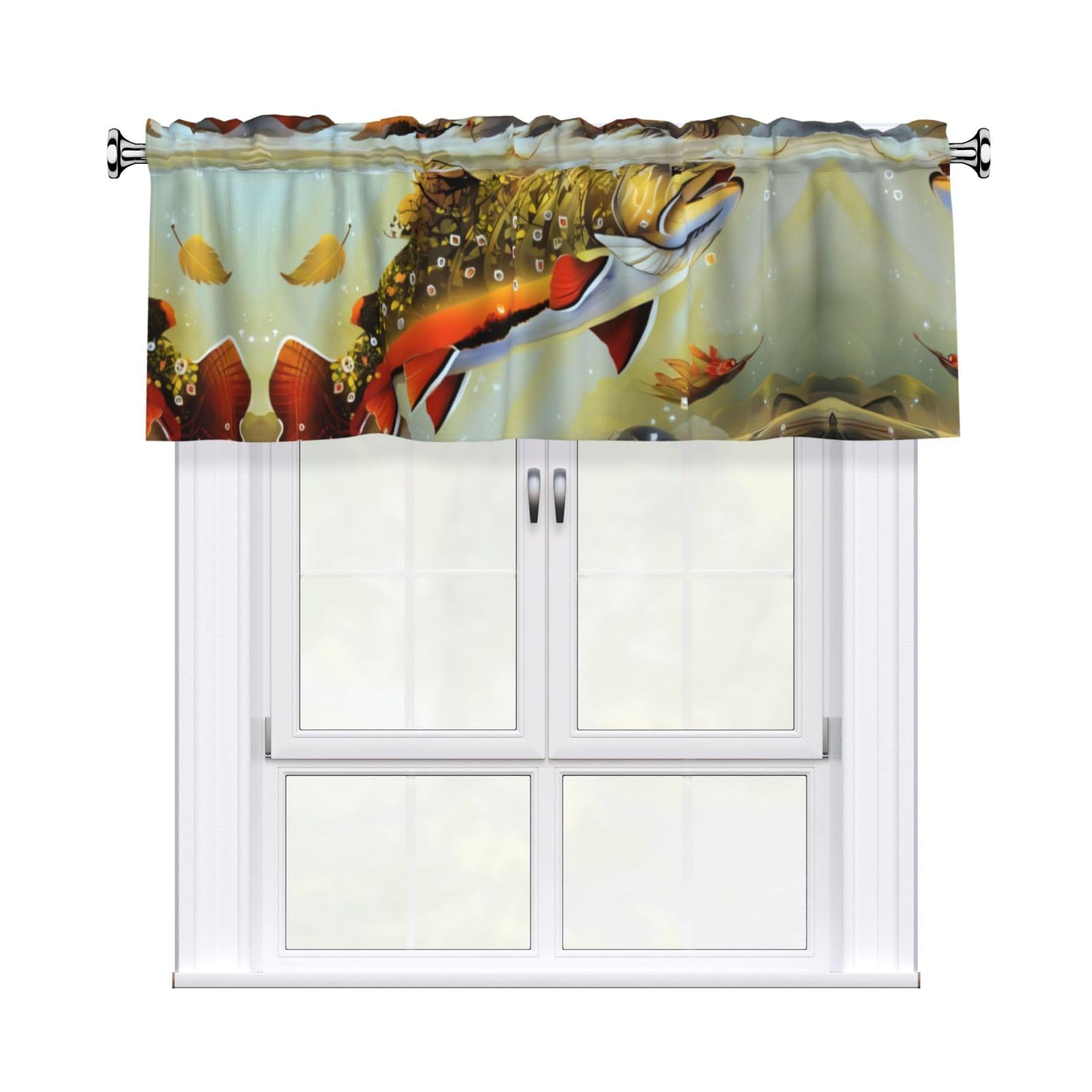 HJFCZH Brook Trout Fly Fishing Prints Durable Window Layer – 54x18 Inch 100% Polyester Peach Skin Valance for Long-Lasting Style