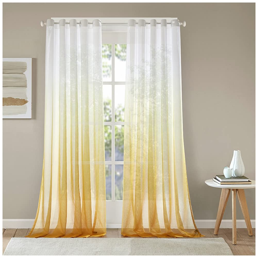 GUOCU Ombre Sheer Curtain Voile Drapes with Fantastic Gradient Color Sheer Window Curtains Elegant Window Voile Panels/Drapes/Treatment for Bedroom Living Room Yellow 72X63|182X160cm(1 Panel)