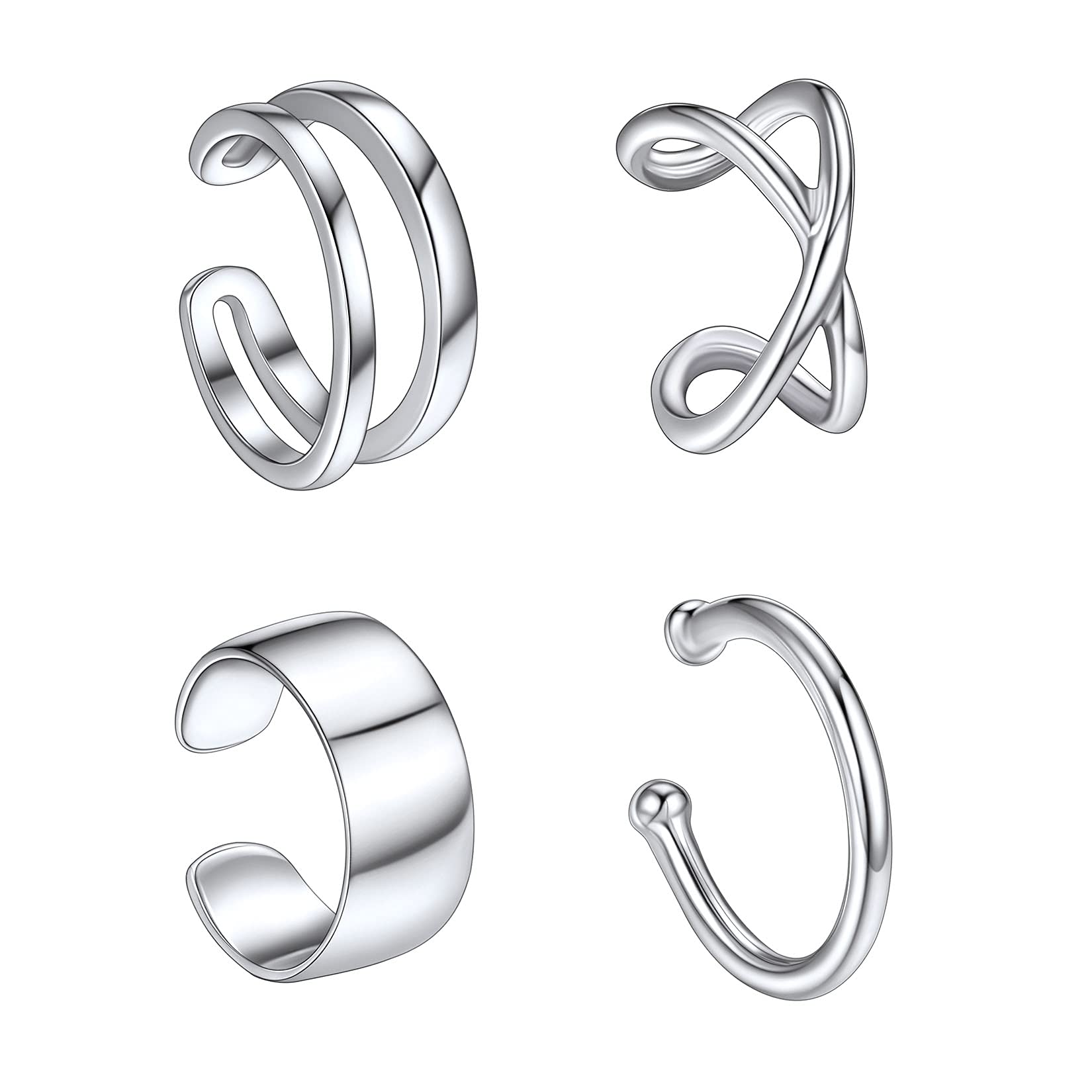 Suplight 925 Sterling Silver Ear Cuff Non Piercing Helix Cartilage Clip on Wrap Earrings for Women, Various Styles