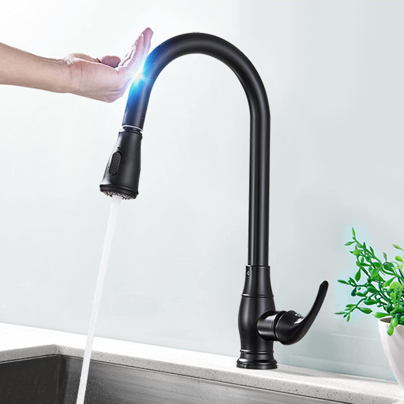 ZYCHSJXA Sensor Kitchen Faucets Black Smart Touch Inductive Sensitive Faucet Mixer Tap Single Handle Dual Outlet Water Modes