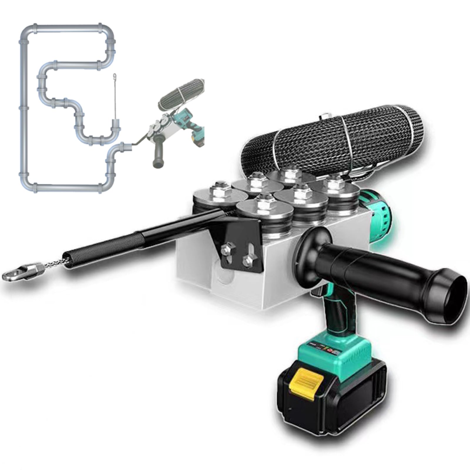 Hidden Cable Pulling Tool, Cordless Electric Wire Puller, Automatic Threading Machine, with 2 Battery, 360° Rotating Wire Elbow, for lectrician Wall Construction