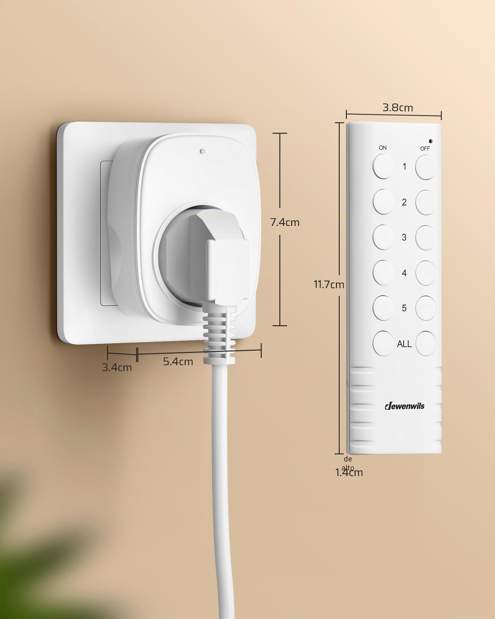 DEWENWILS Enchufes inalámbricos con mando a distancia, 16A 3680W, juego de enchufes enchufables de 2V5, interruptor inalámbrico ampliable para decoración festiva y dispositivos del hogar, alcance de