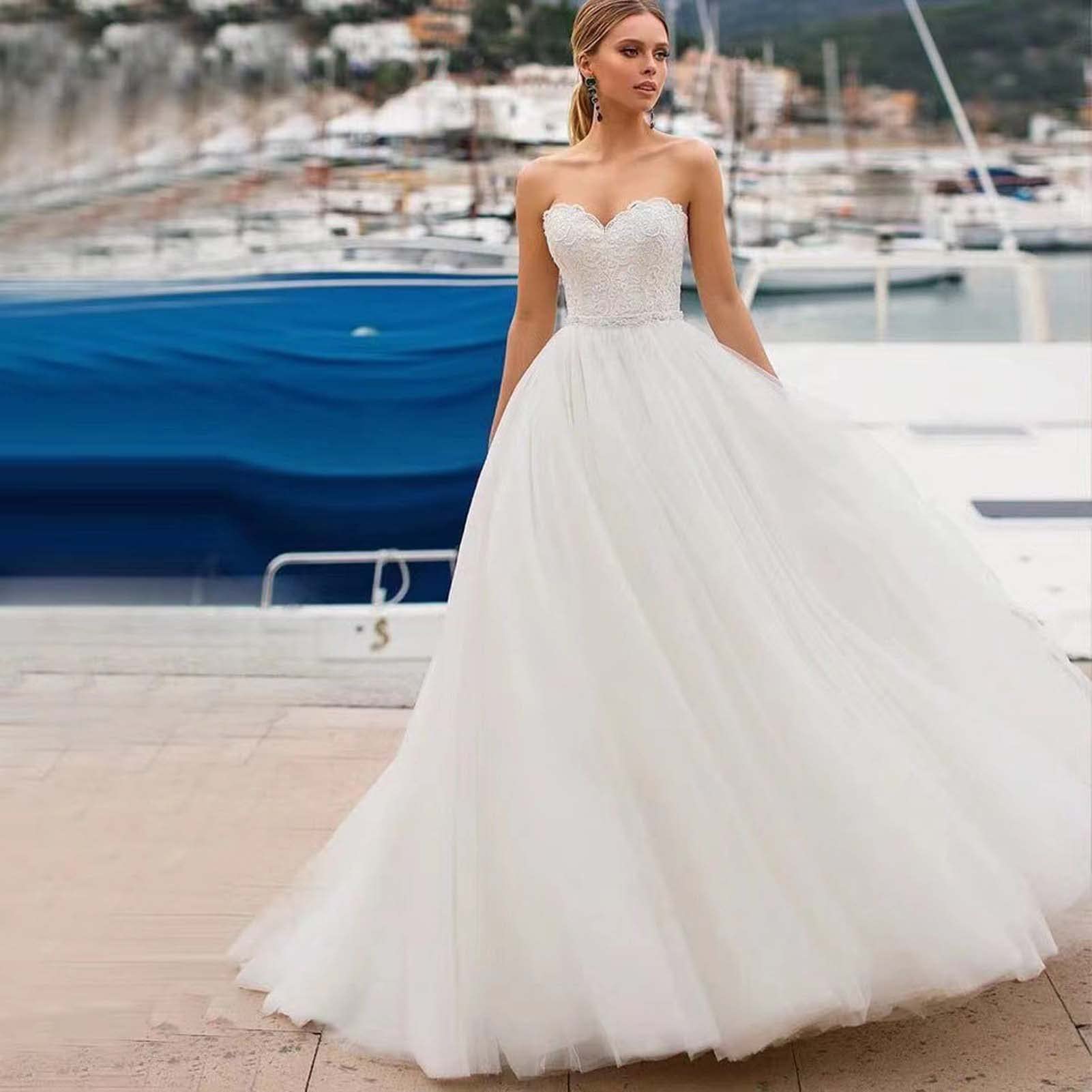 Vestido de Novia sin Tirantes para Mujeres, Vestido de Novia sin Hombros, Vestido Oficial de Baile, Blanco, 16